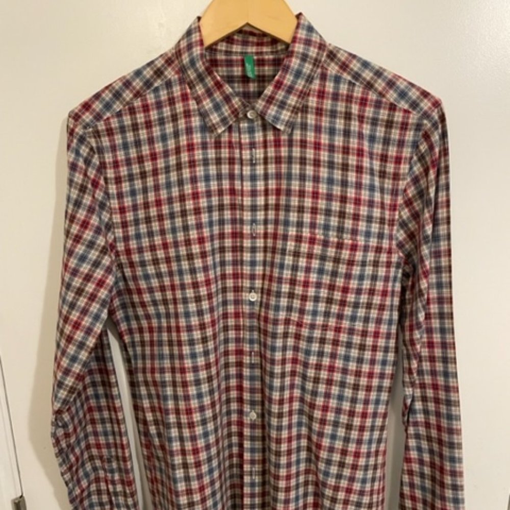 Classic Plaid Long Sleeve Slim Fit Shirt by United Colors of Benetton - Large